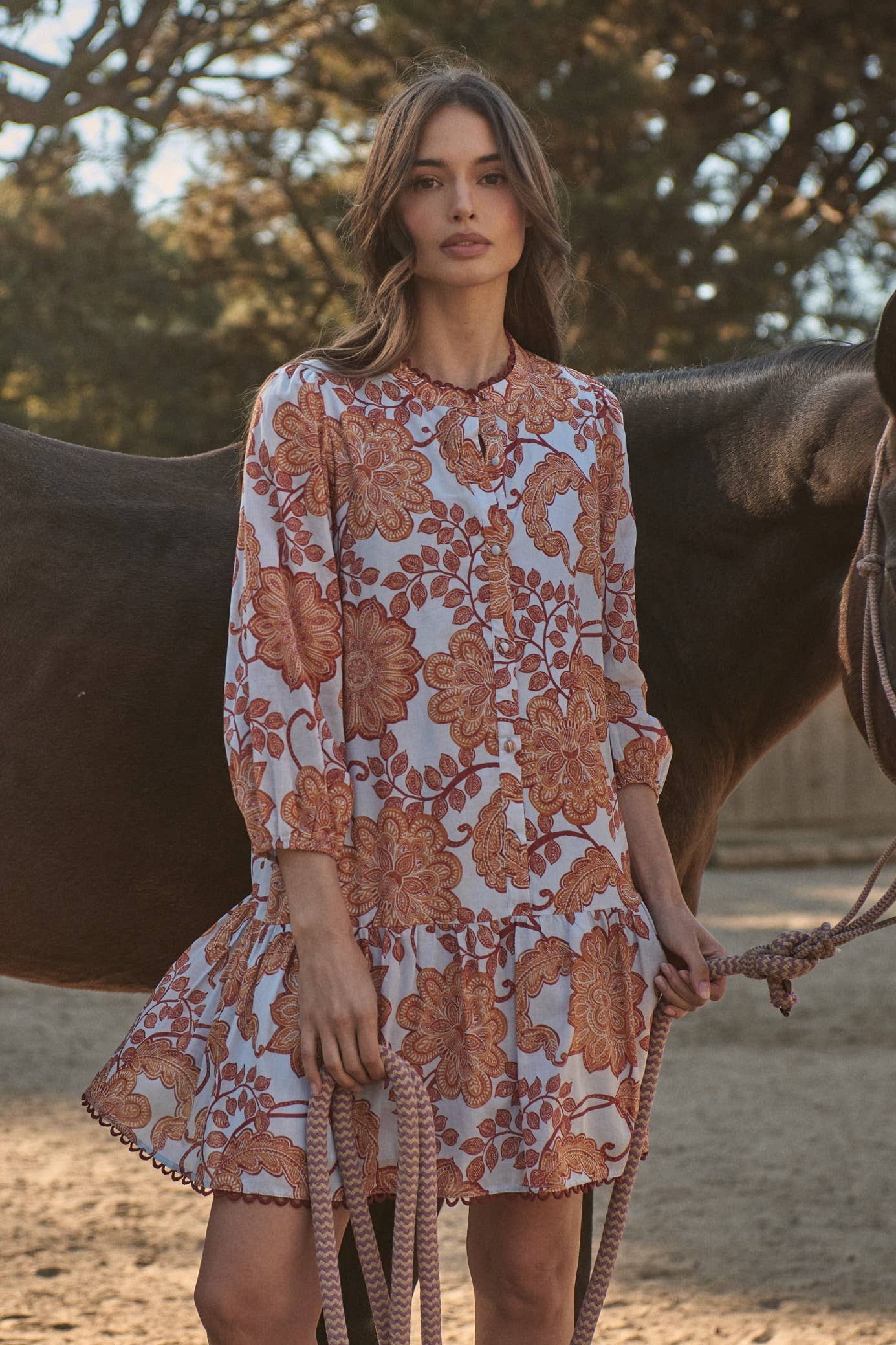 BROWN BLU Siany Floral Yamila Ruffle Mini Dress for wholesale on Faire5