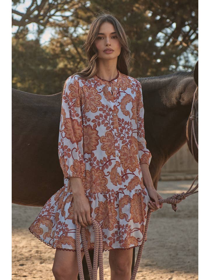 BROWN BLU Siany Floral Yamila Ruffle Mini Dress for wholesale on Faire5