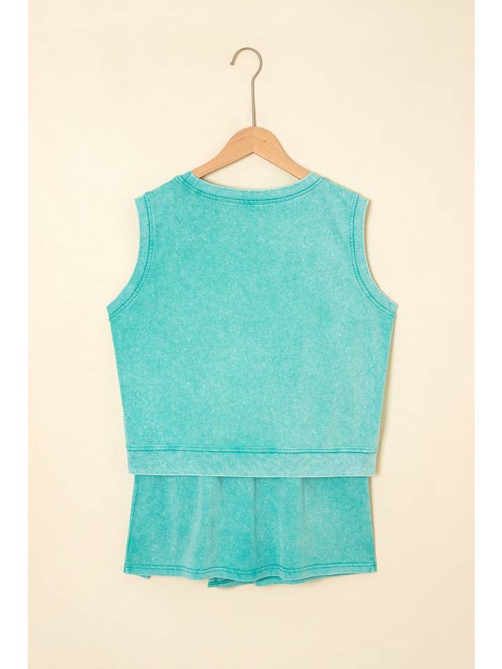 PRETTY BASH - Wholesale Top & Skirt Set - Women's - Mineral Wash Tank Top and Lined Split Skirt Set7