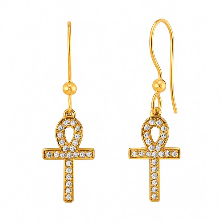 18k forgyldt egyptisk kors øreringe og oz for engroshandel hos TALISMAN JEWELLERY (D&Fidanverdi, S.L.)