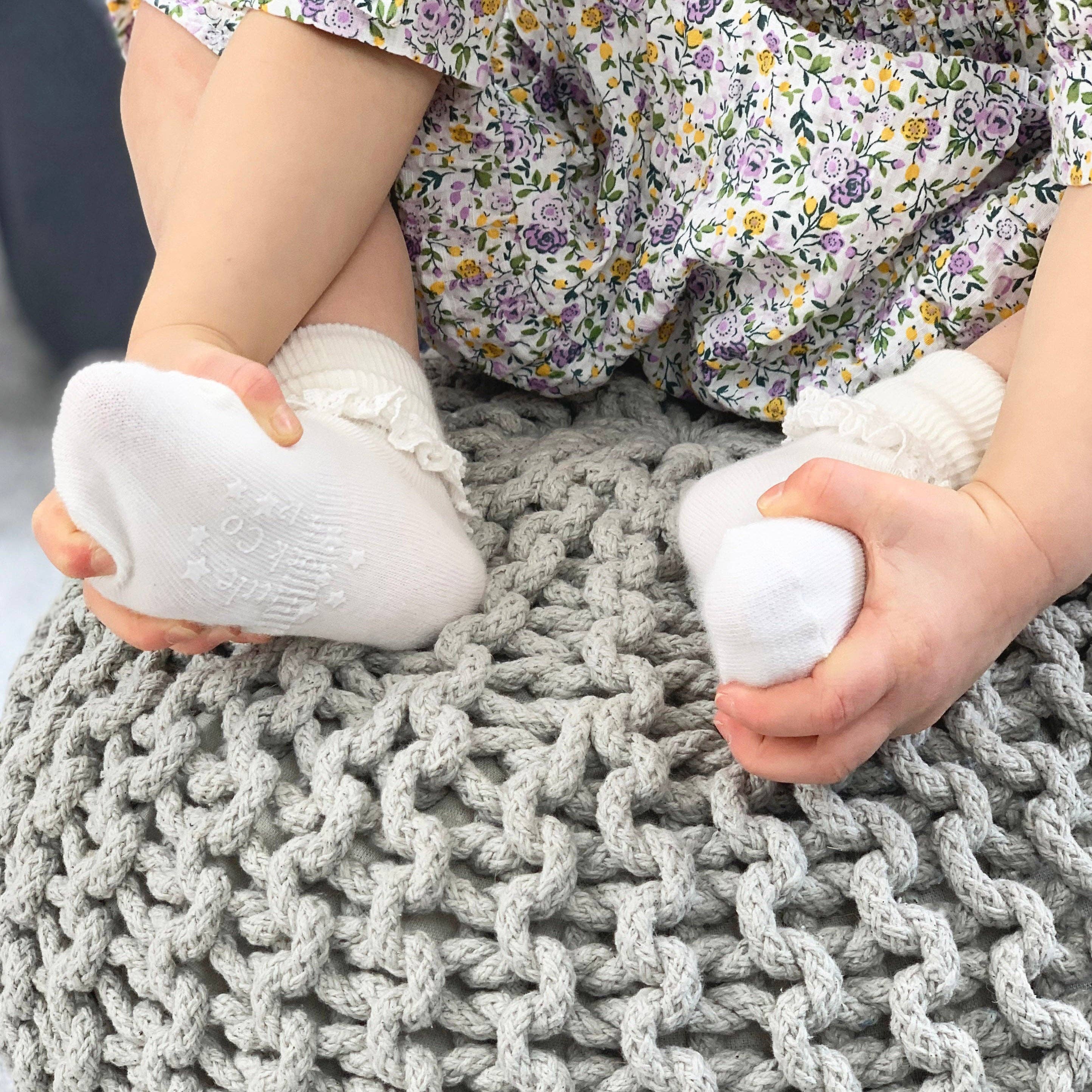 The Little Sock Company - Wholesale Socks - Kids & Baby - Frilly Non-Slip Stay-On Baby and Toddler Socks - Pearl White3