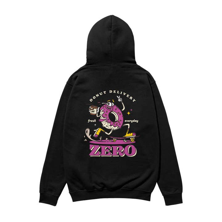 Sudadera con capucha orgánica pesada para entrega de donuts negra para venta al por mayor de Weekend Concept