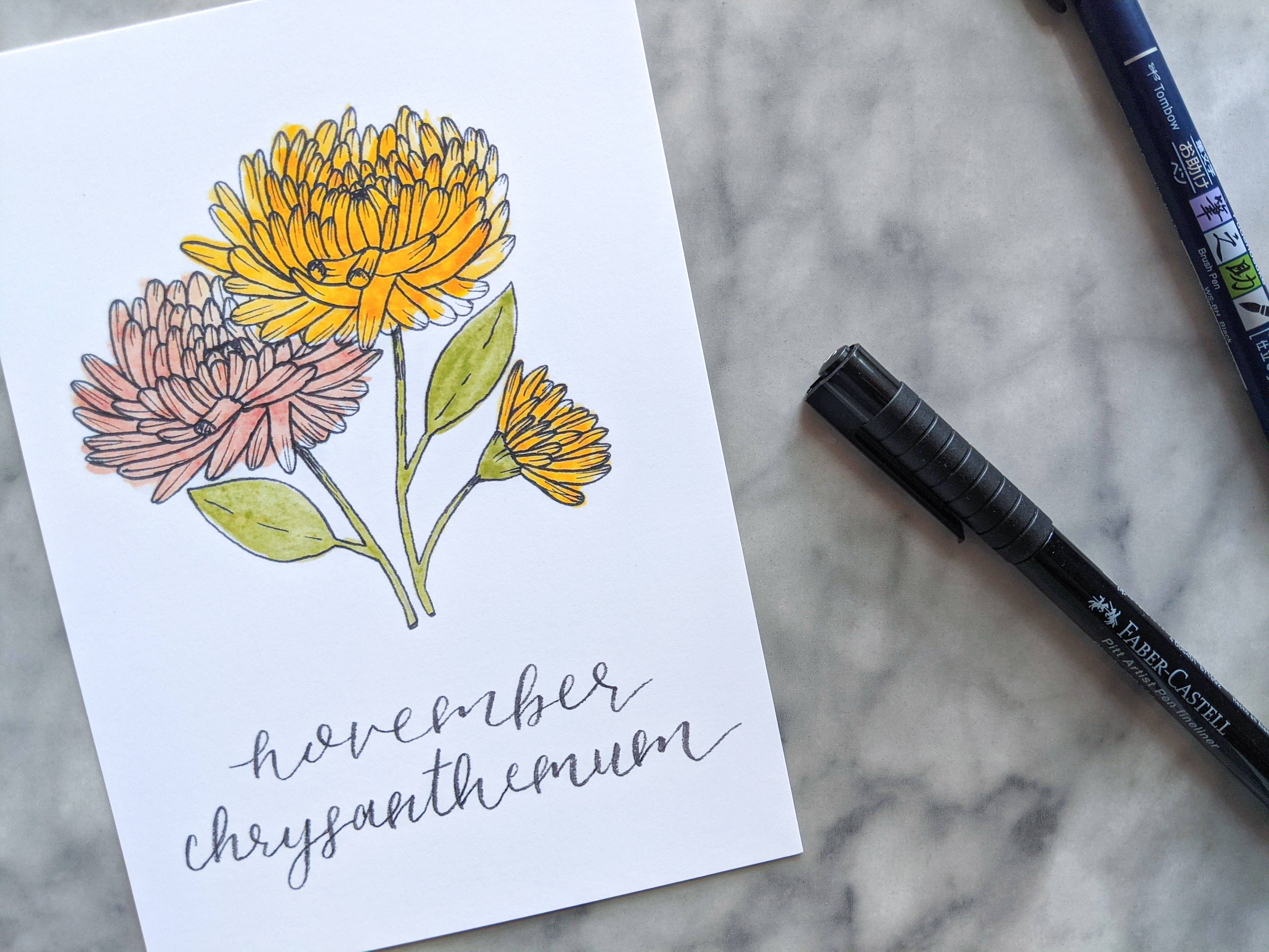 Kallos Ink - Wholesale Art Print - Birth Month Flower Print: November, the Chrysanthemum2