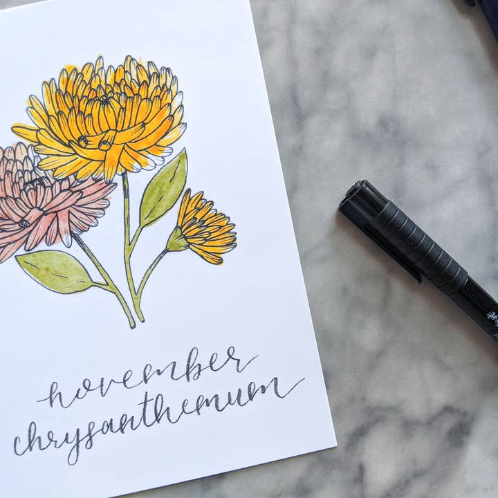 Kallos Ink – wholesale Art print – Birth Month Flower Print: November, the Chrysanthemum2