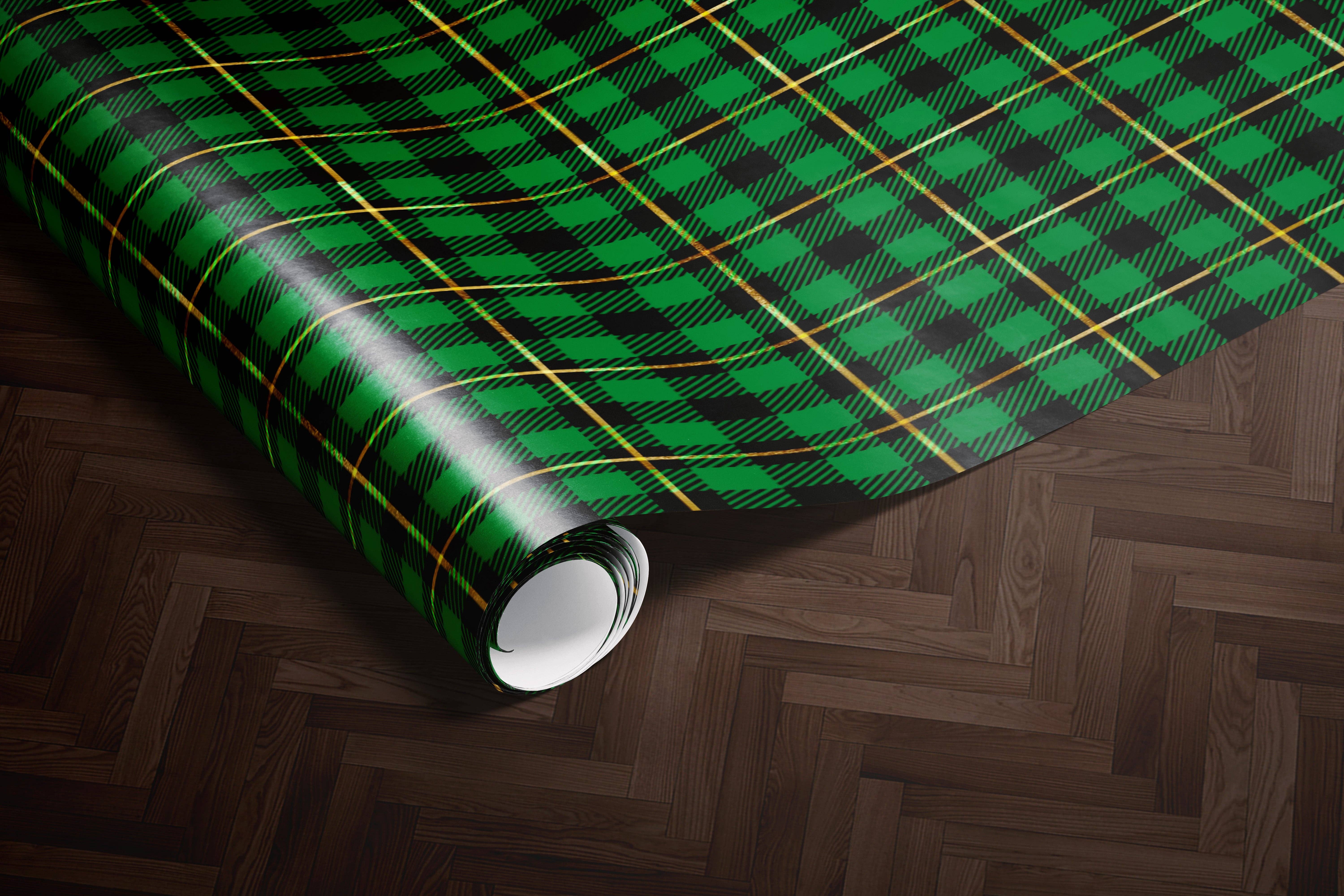 MagicMerchEmporium – wholesale Wrapping paper roll – Green and Black Tartan Wrapping Paper1