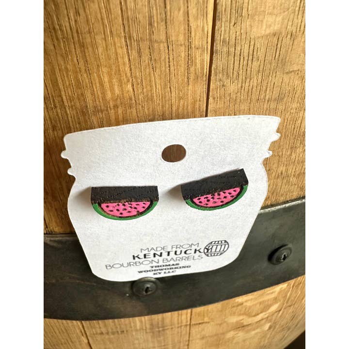 TWWKY - Wholesale Stud/Post Earrings - Reclaimed Kentucky Bourbon Barrel Watermelon Stud Earrings7