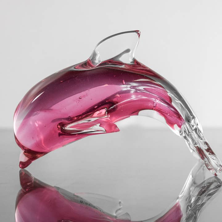 Pink Glass Dolphin 4" for wholesale by Sea Creations