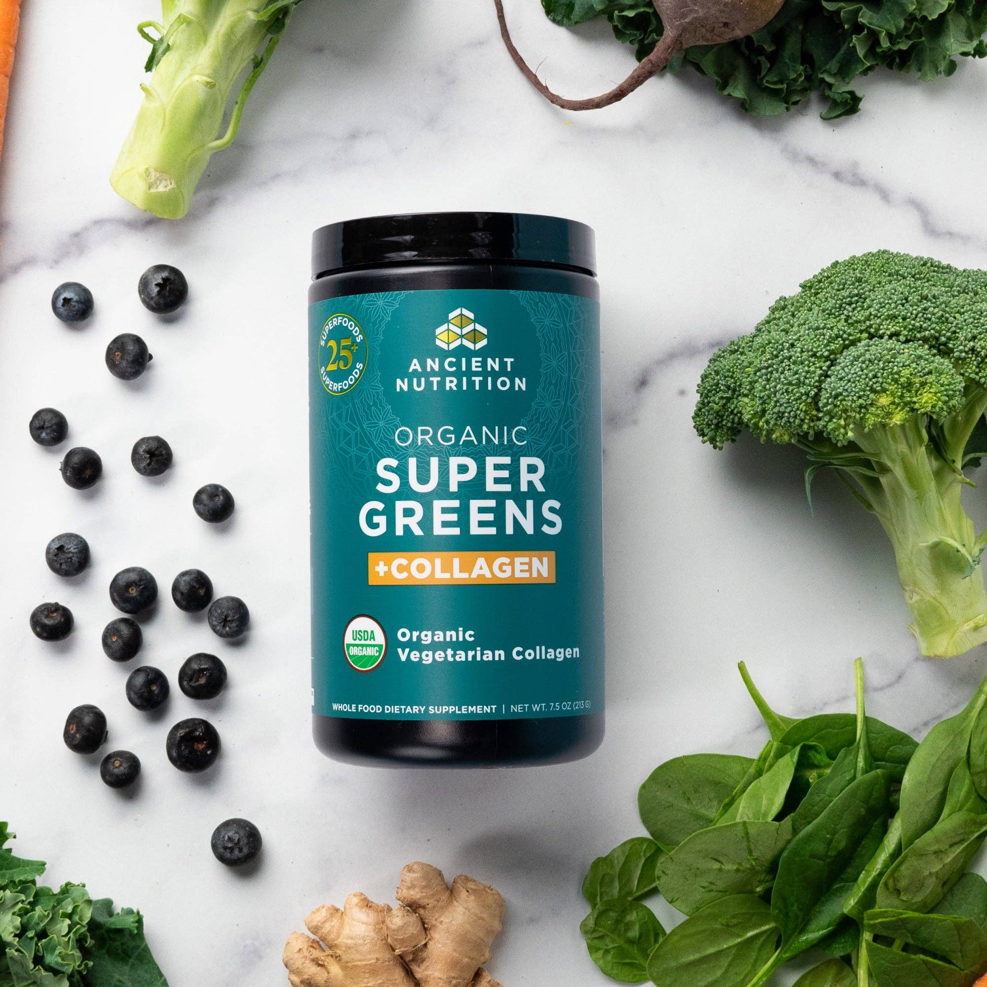 Black Organic SuperGreens + Collagen | Powder (25 Servings) for wholesale on Faire4