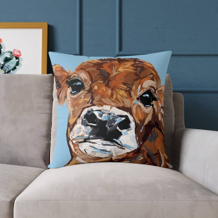 Blue Cava - Wholesale Throw/Decorative Pillow - Brown Cow Farmhouse Square Poly Canvas Throw Pillows12