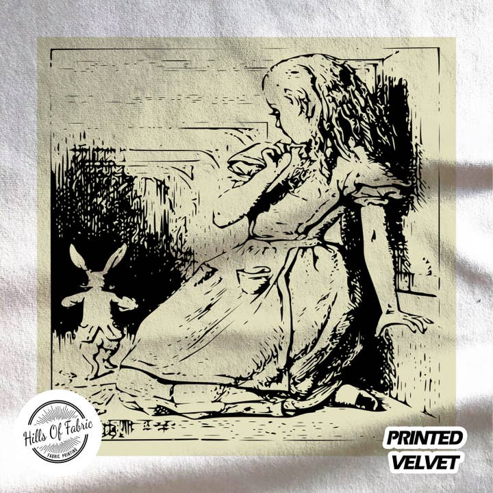 Alice in Wonderland With White Rabbit Printed Fabric Panel for wholesale by Hills Of Fabric