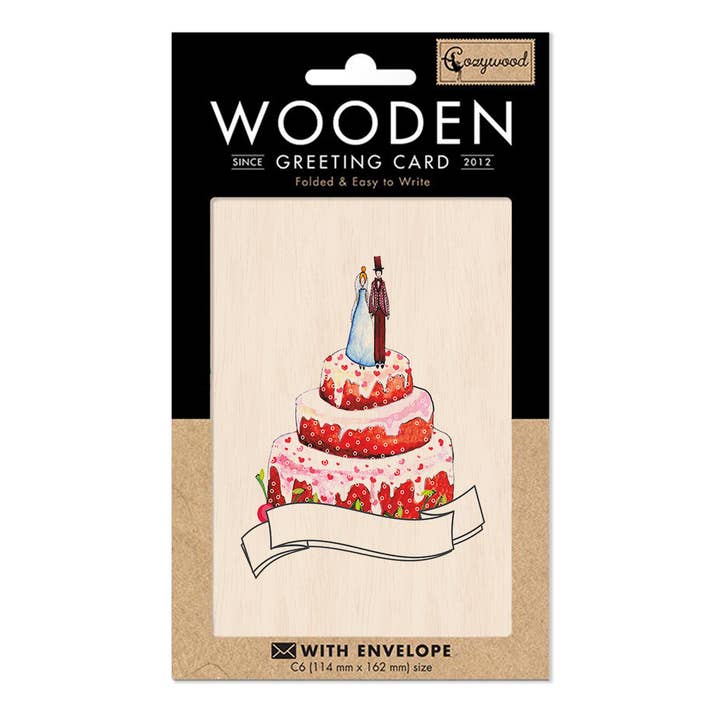 Bröllopstårta bröllop trä hälsningskort för wholesale av Cozywood