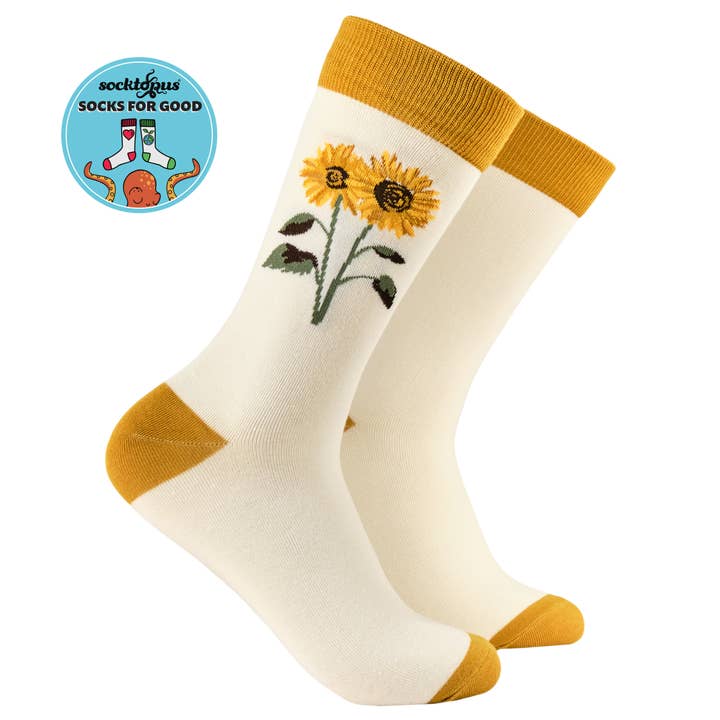 Bamboesokken met zonnebloemen voor wholesale door Socktopus