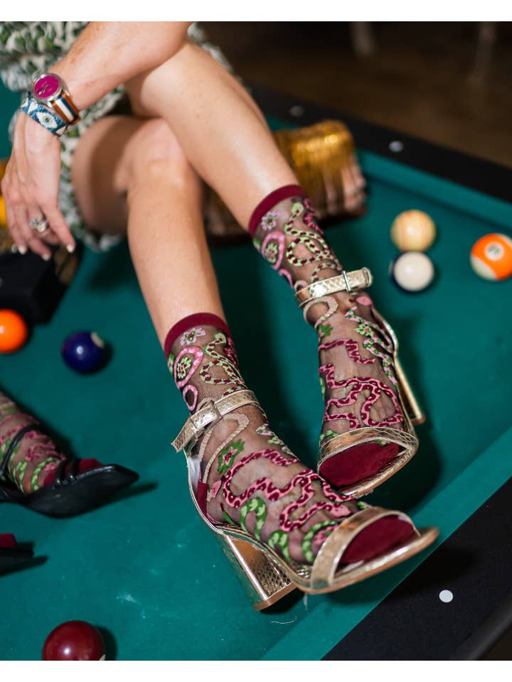 Sock Candy - Wholesale Socks - Women's - Serpentine Floral Black Sheer Crew Sock3