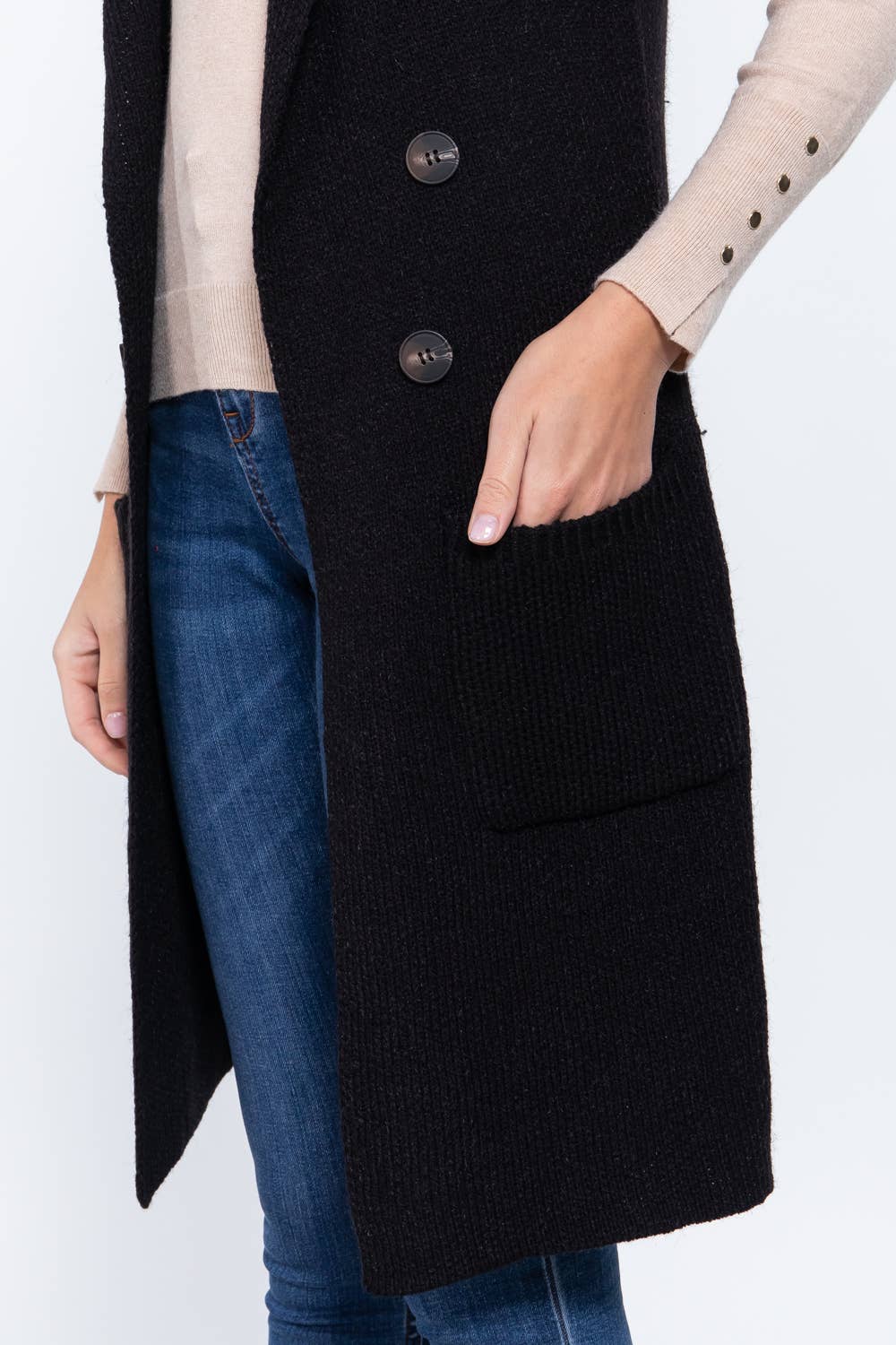 Active Basic | Active USA - Wholesale Outerwear Vest - Women's - Sleeveless Notched Collar Long Sweater Vest24