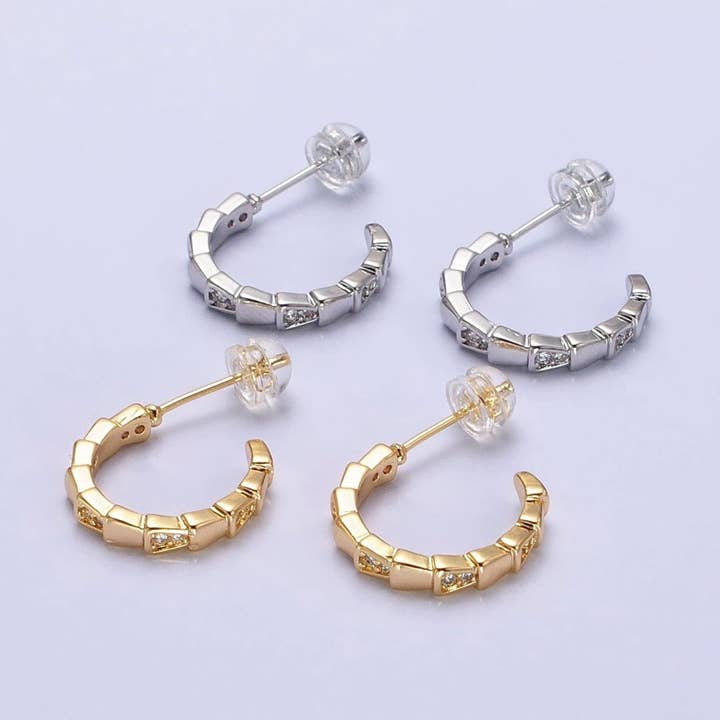 Modern Gold Hoop Earring With Cz Stone Silver Lizard Tail Design AB643 AB644 for wholesale by Aim Eternal
