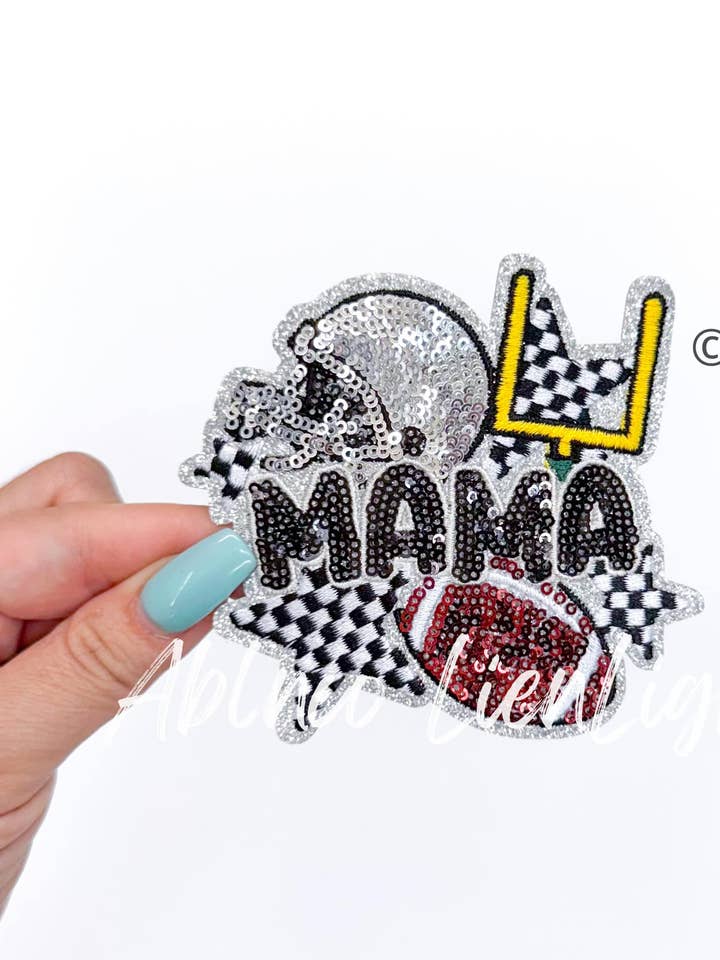 Small Football Mama Checkered Star Sequins Patch for wholesale by ABLNco