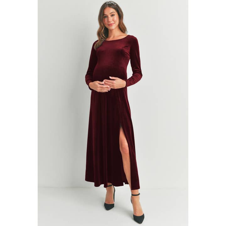 Hello Miz - Wholesale Dress - Maternity - Velvet Long Sleeve Maternity Midi Dress
