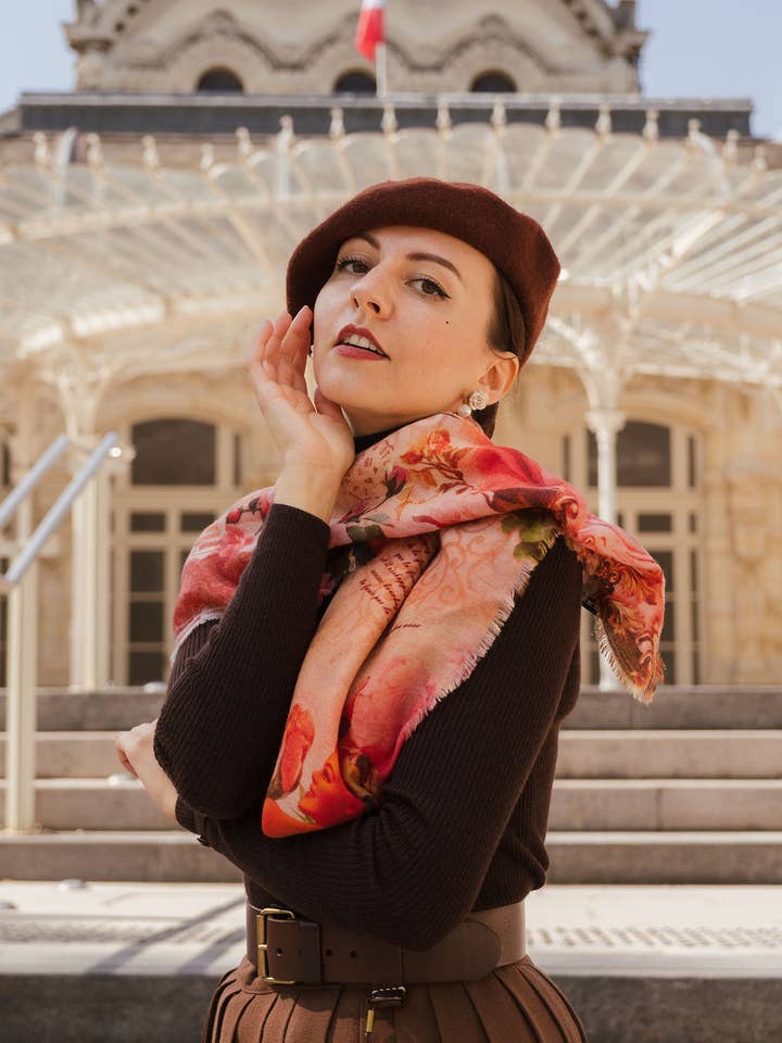 Foulard in cashmere stampato 90x90cm BROKANTE x LADY ROUQUETTE per la vendita all'ingrosso da parte di BROKANTE