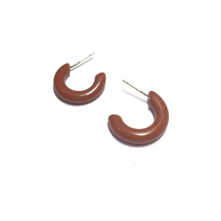 Leetie Lovendale - Wholesale Hoop Earrings - Caramel Brown Tiny Secretary Hoop Earrings2