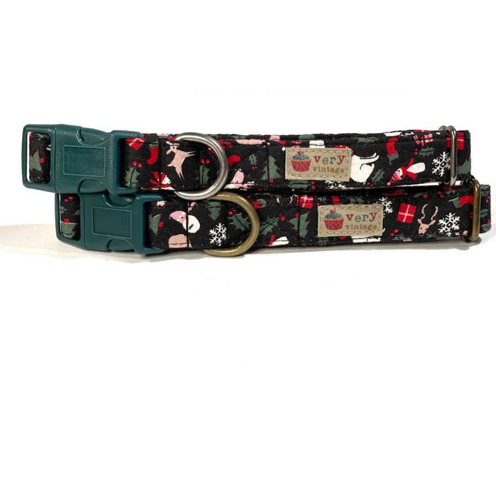 Christmas Time - Xmas Santa Organic Cotton Pet (Dog & Cat) Collars for wholesale by Very Vintage Designs