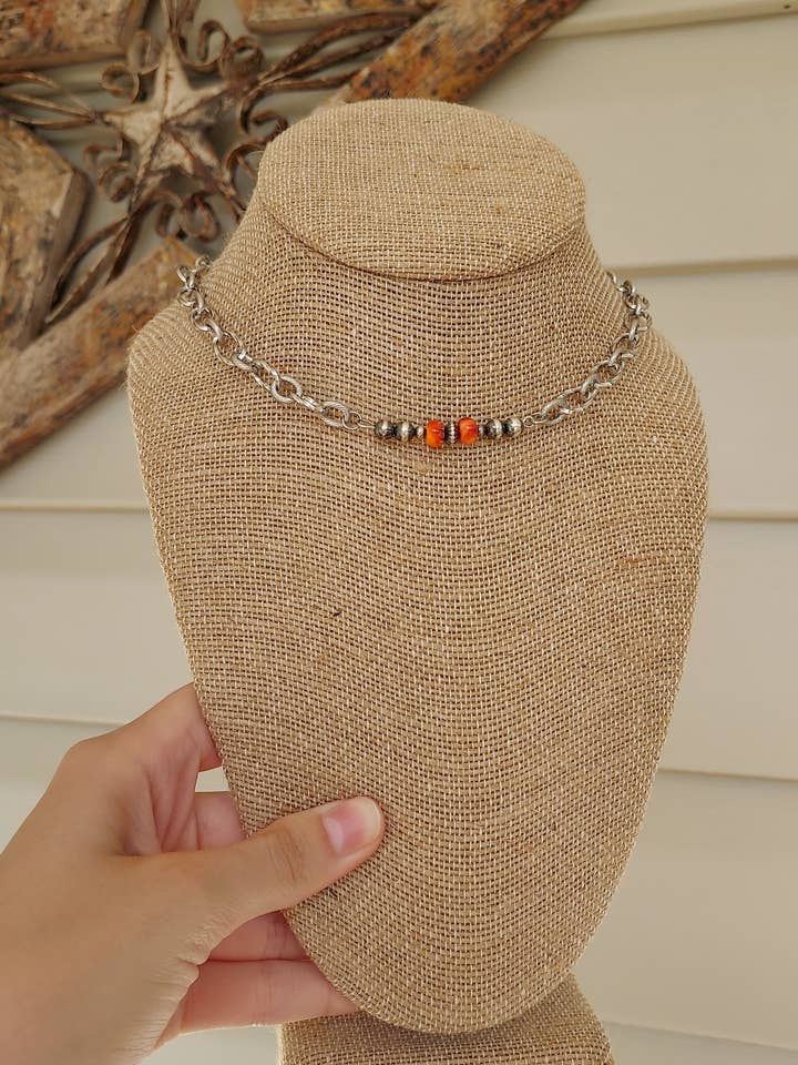 Seeing orange necklace for wholesale by The peachy cactus boutique
