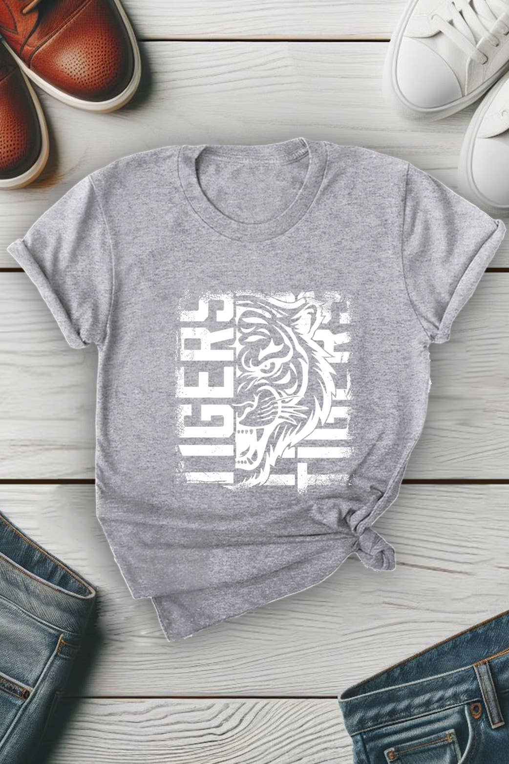 Top Avenue - Vendita all'ingrosso Maglietta stampata - Unisex - T-shirt unisex con scollo tondo con tigre invecchiata6