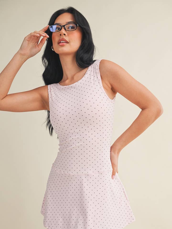 Polka Dot Print A-Line Mini Dress with Drop Waist for wholesale by KIMBERLY C