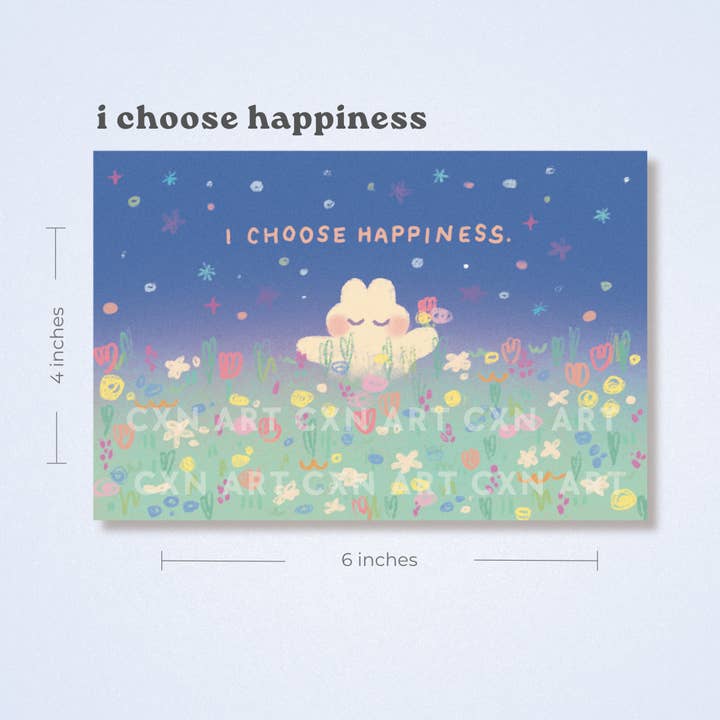 i choose happiness bunny 4x6 in postcard art print for wholesale by cxnart