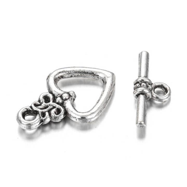 CRCBEADS - Wholesale Clasp - Alloy Silver Charm Toggle Clasp Heart Size 12x20mm 14 Clasps Per Bag0
