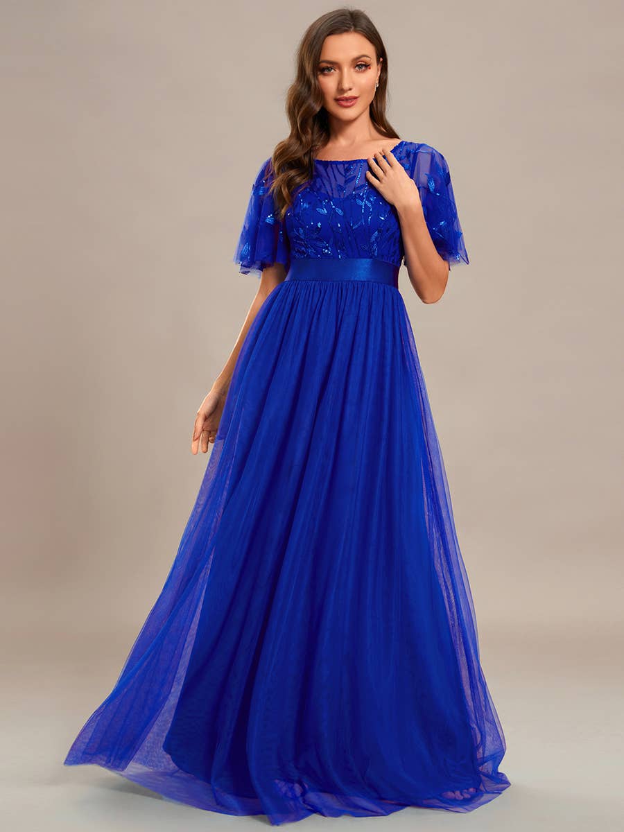 Ever-Pretty - Wholesale Gown - Women's - Sequin Print Maxi Long Evening Dresses with Cap Sleeve14