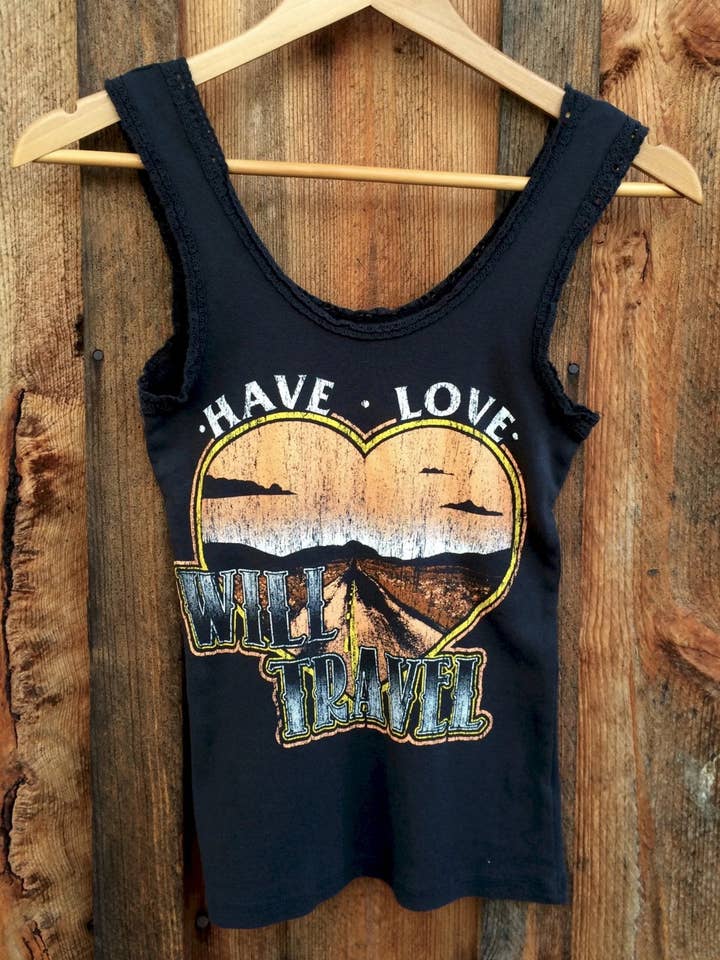 Canotta da viaggio in pizzo Have Love Will, nera per la vendita all'ingrosso da parte di Bandit Brand