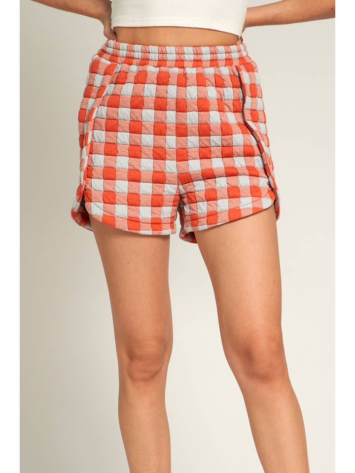 Orange Blue Quilted Dolphin Hem Shorts for wholesale on Faire3