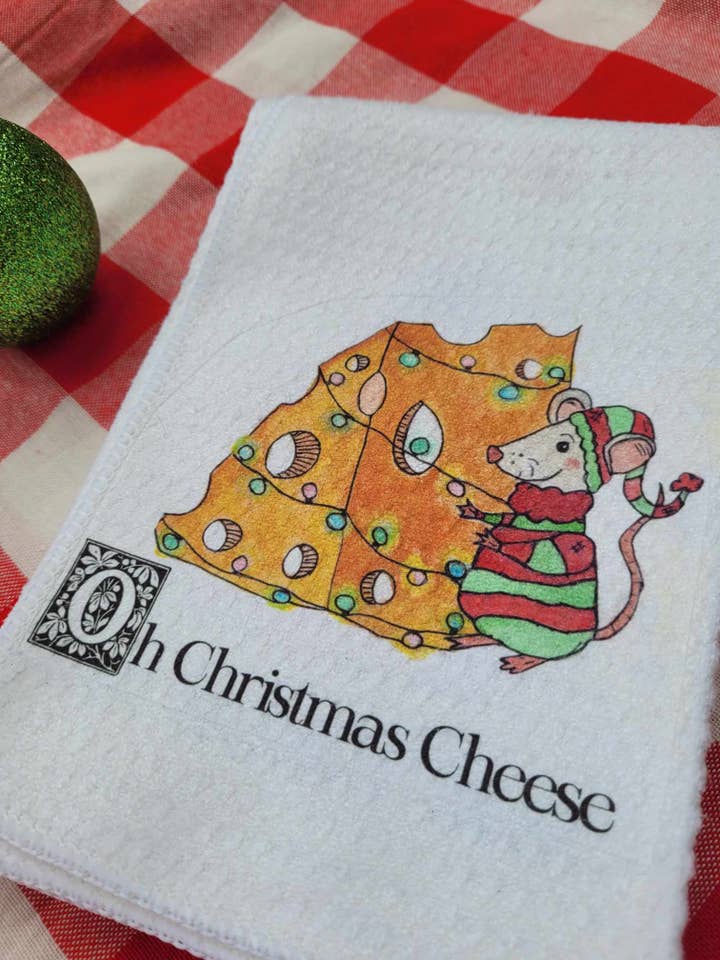 Christmas Tea Towel, Oh Christmas Cheese for wholesale by Kelly Airhart Studios