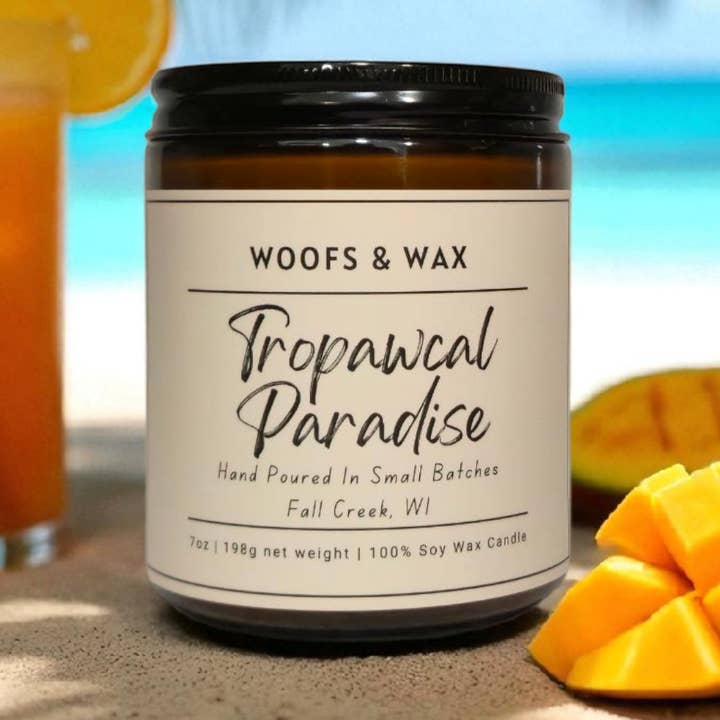 Woofs & Wax - Wholesale Jar/Filled Candle - Tropawcal Paradise Candle - 7oz 100% Soy - Pet Safe0