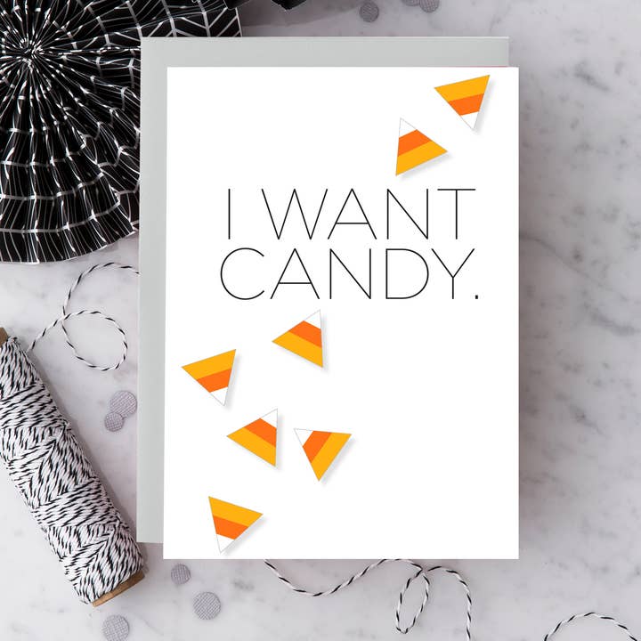 "I WANT CANDY" Halloween Greeting Card for wholesale by Design With Heart