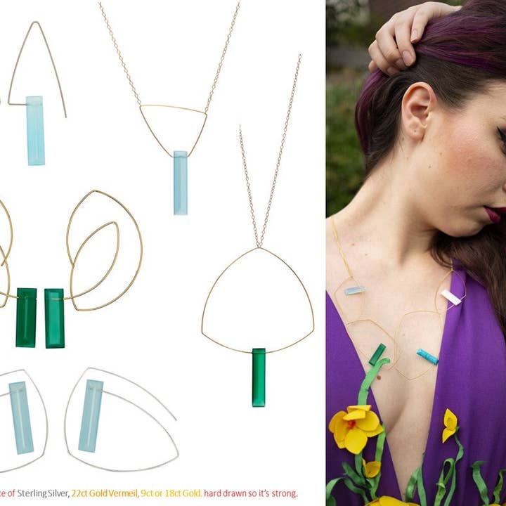 Brincos Triângulo Grande com pedras preciosas cortadas à mão por atacado de Melissa McArthur - Jewellery Made in London