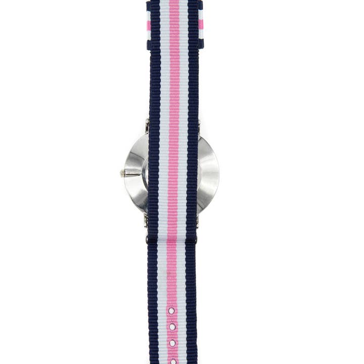 Pink White Black Preppy Pink/Navy Stripe Nylon Strap Watch for wholesale on Faire2