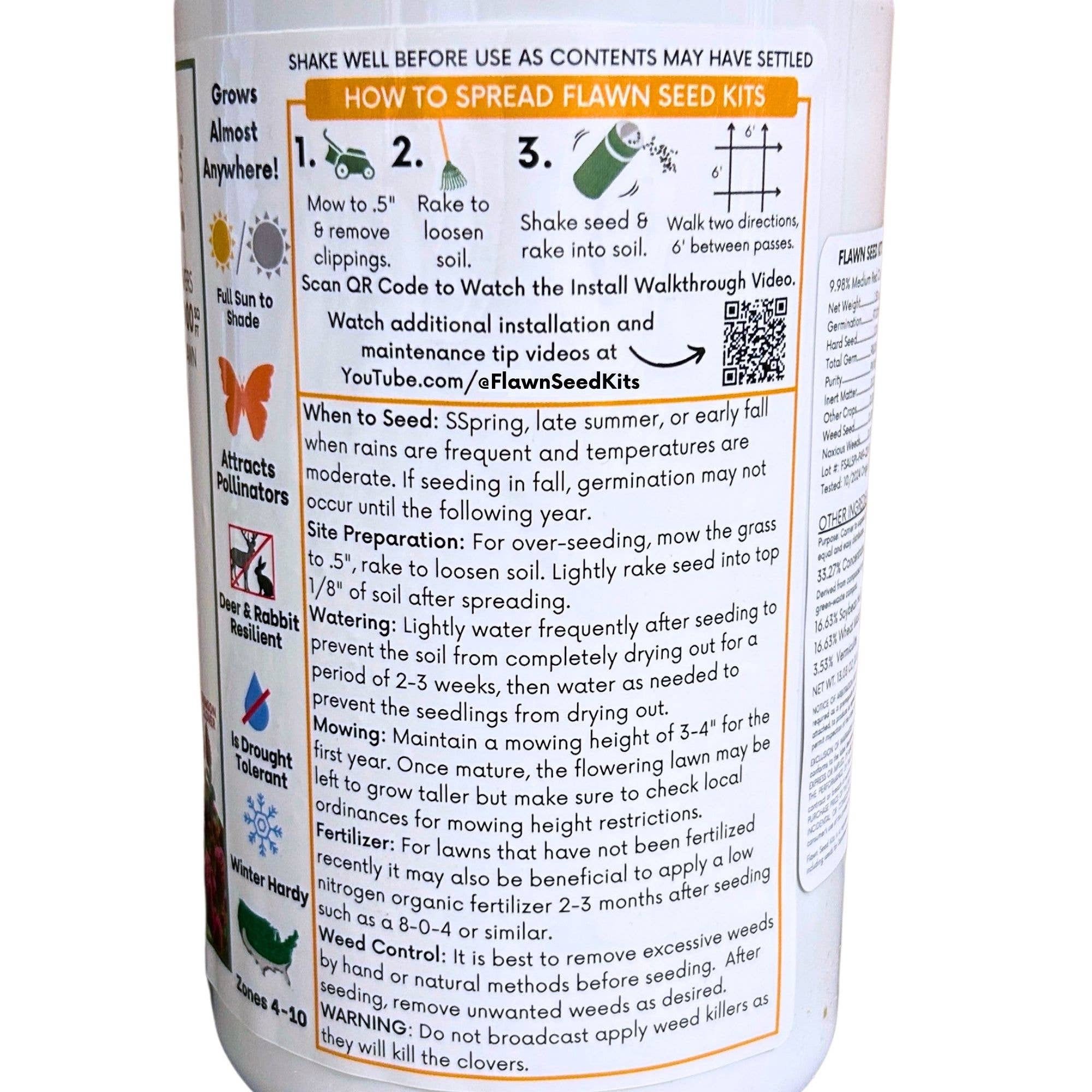 Flawn Seed Kits - Wholesale Plant Seeds - Micro Clover Kit Easy Spread Shaker10