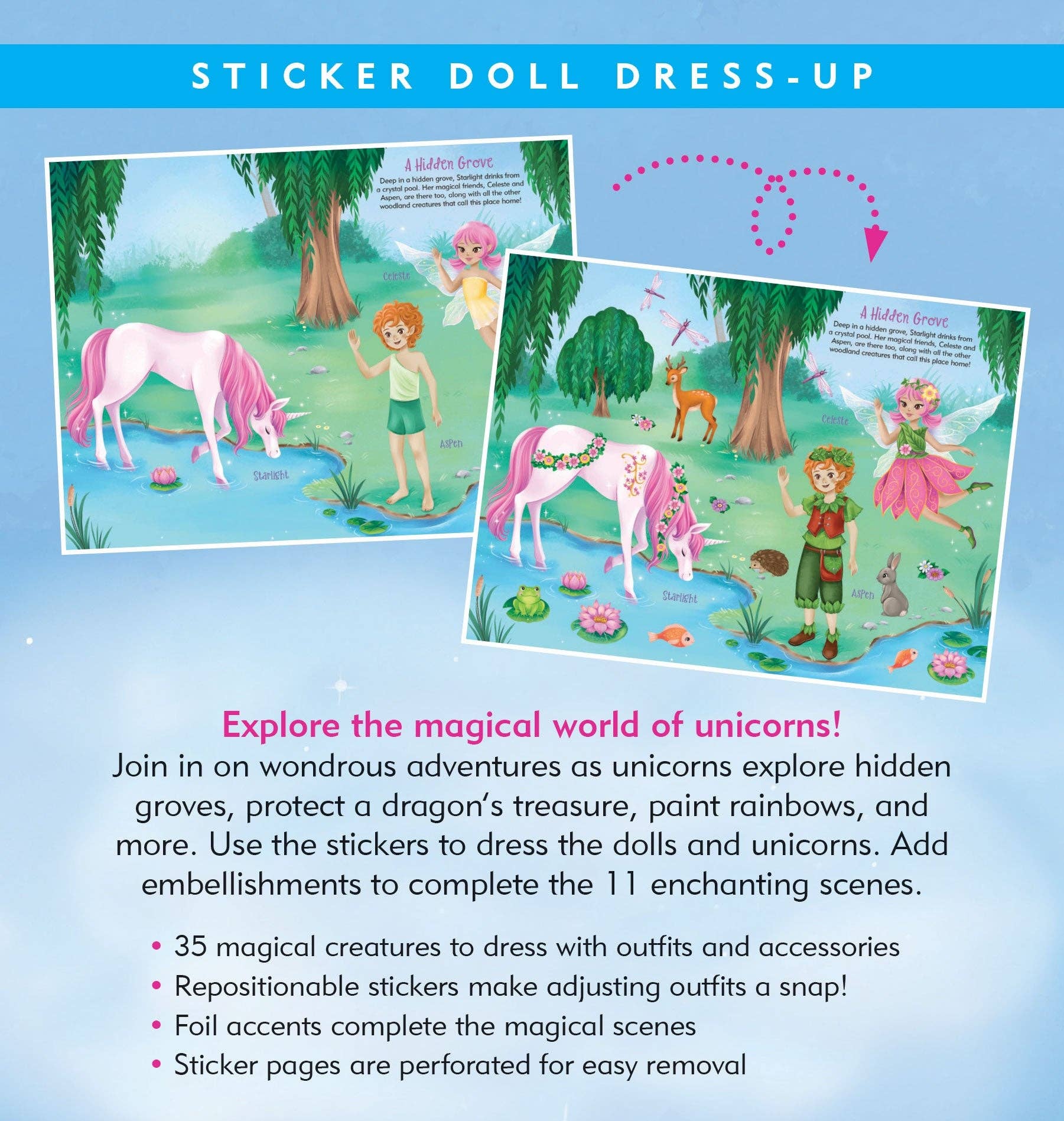 Peter Pauper Press - Wholesale Sticker - Kids & Baby - Unicorns Sticker Doll Dress-Up Book1