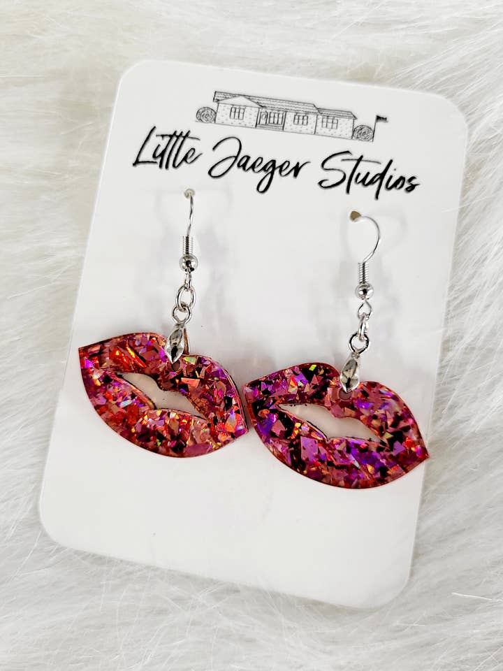 Chunky Glitter Lips Valentines Day Acrylic Handmade Earrings for wholesale by Little Jaeger Studios