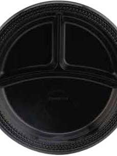 PLATE BLACK PLASTIC 3 CELL - HOT PACK for wholesale by Hudson Meat Company