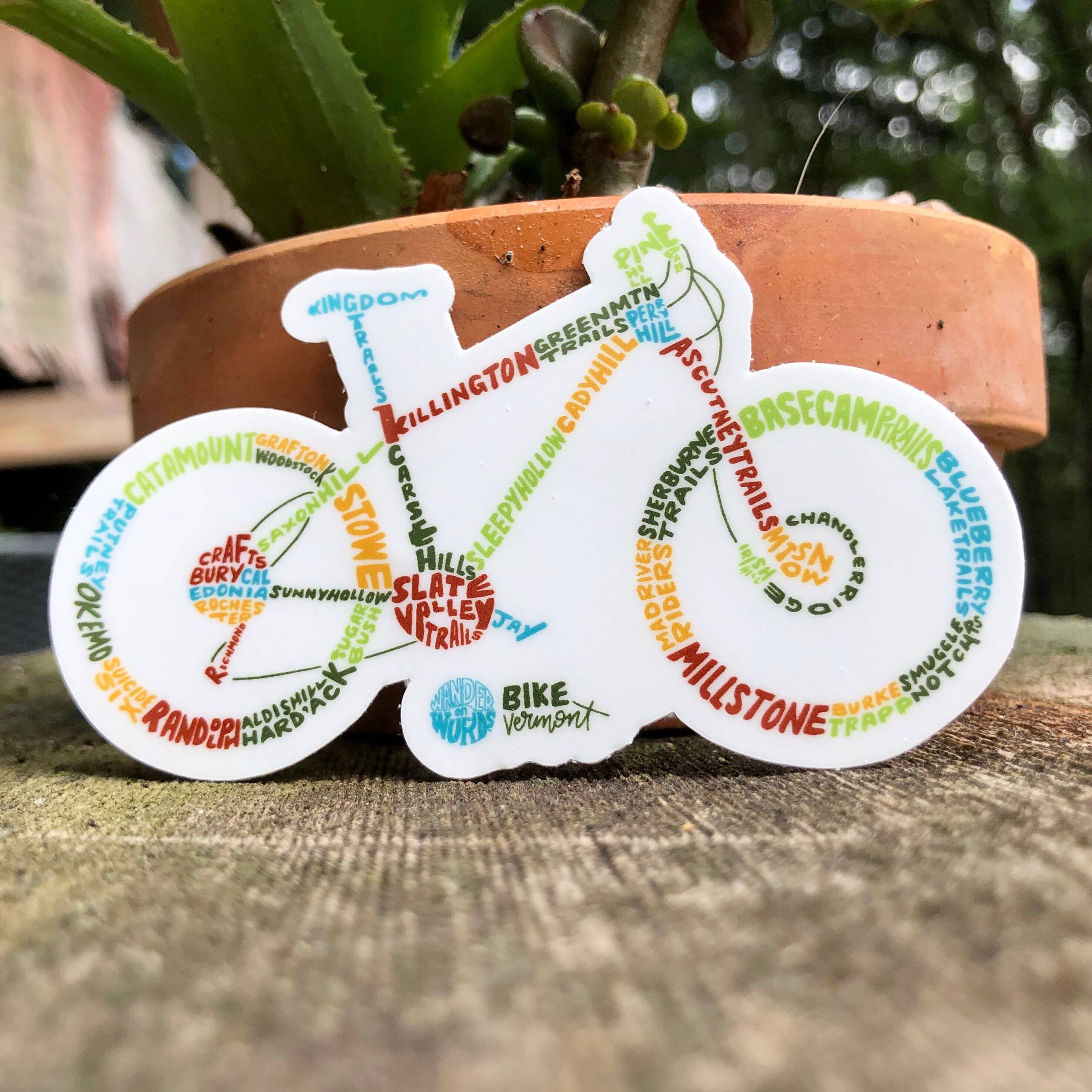 Wander On Words - Wholesale Sticker - Hand-Lettered Mountain Bike Vermont Sticker1