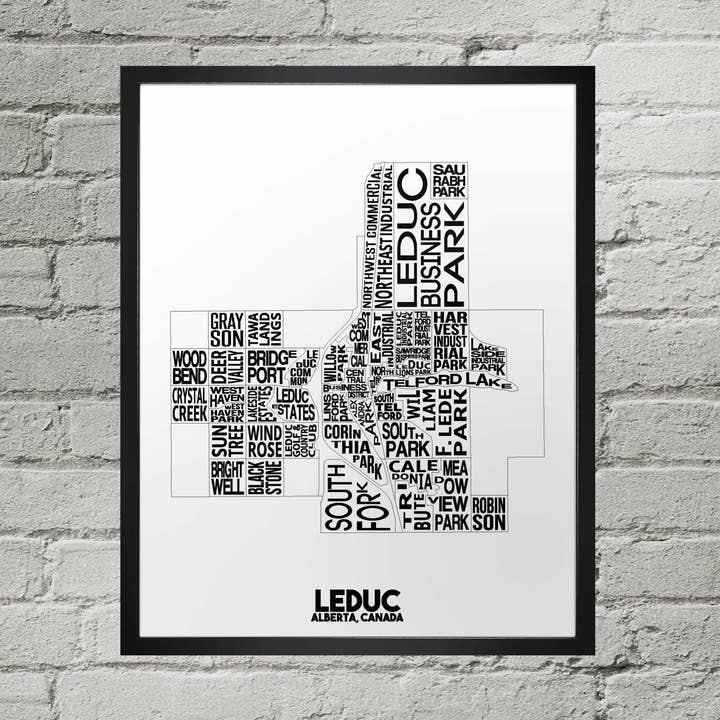 Leduc Alberta Neighbourhood Typography Stad Karta Tryck för wholesale av Damon D Chan