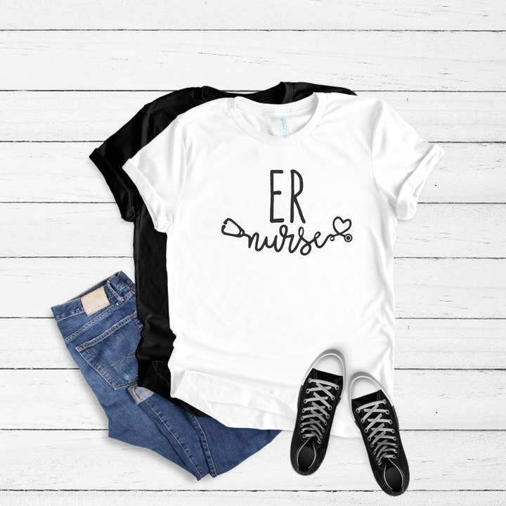 ER Nurse T-Shirt, White Emergency Room Nurse Shirt, Nursing for wholesale by Hunter Kouture