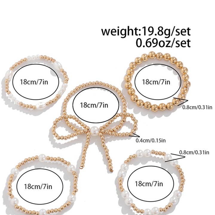 Aapparella - Wholesale Beaded Bracelet - Valentine Bow Knot Pearl Beaded Bracelet Set4