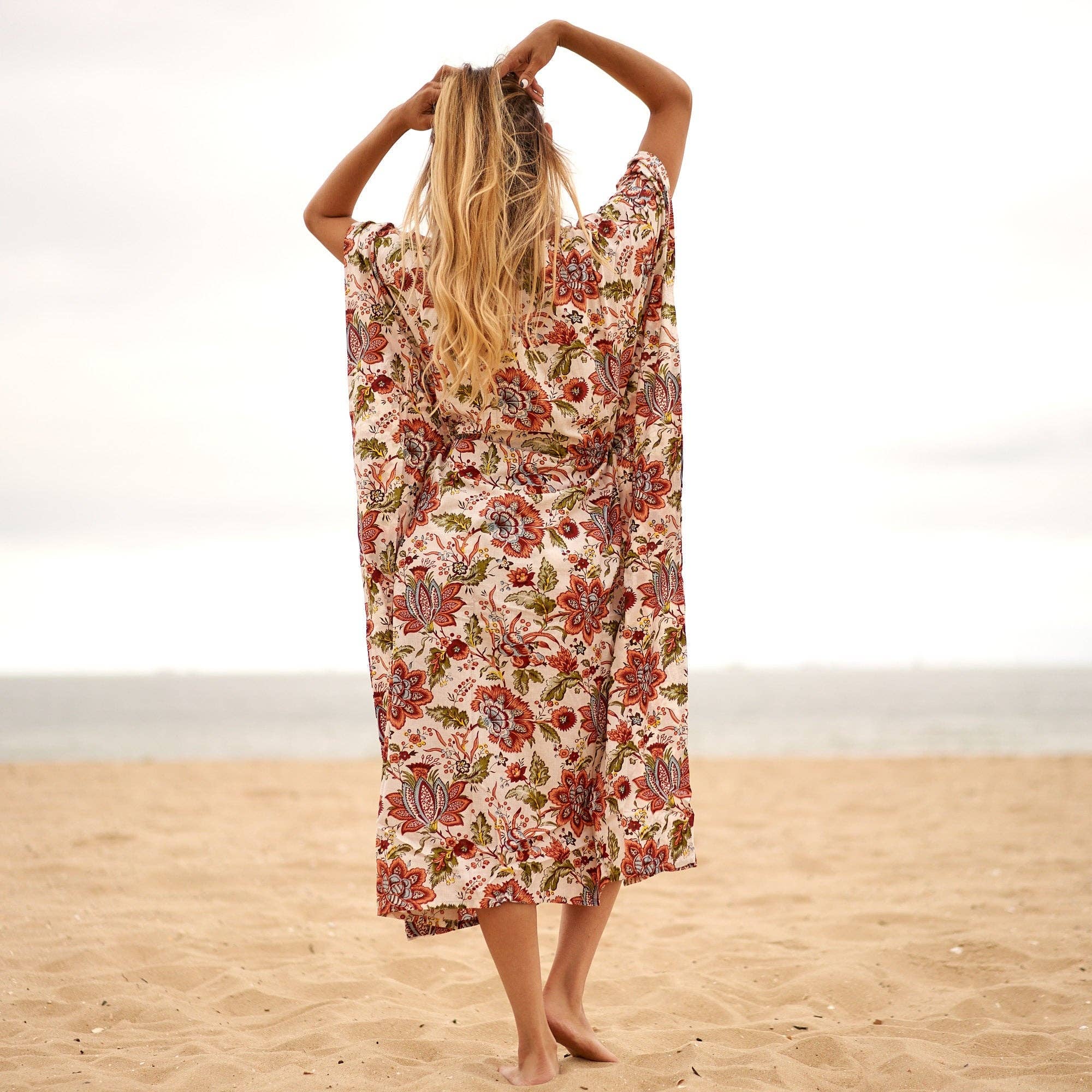 Glamthread – Engroshandel Kaftan - Dame – 'Floral Dreamscape' Kaftan i 100% bomuld0
