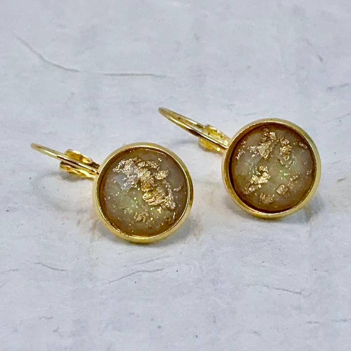 Leverback Cabochon Earrings - Twyla Gold-leaf for wholesale by A New Day, A New Dawn NYC, LLC.
