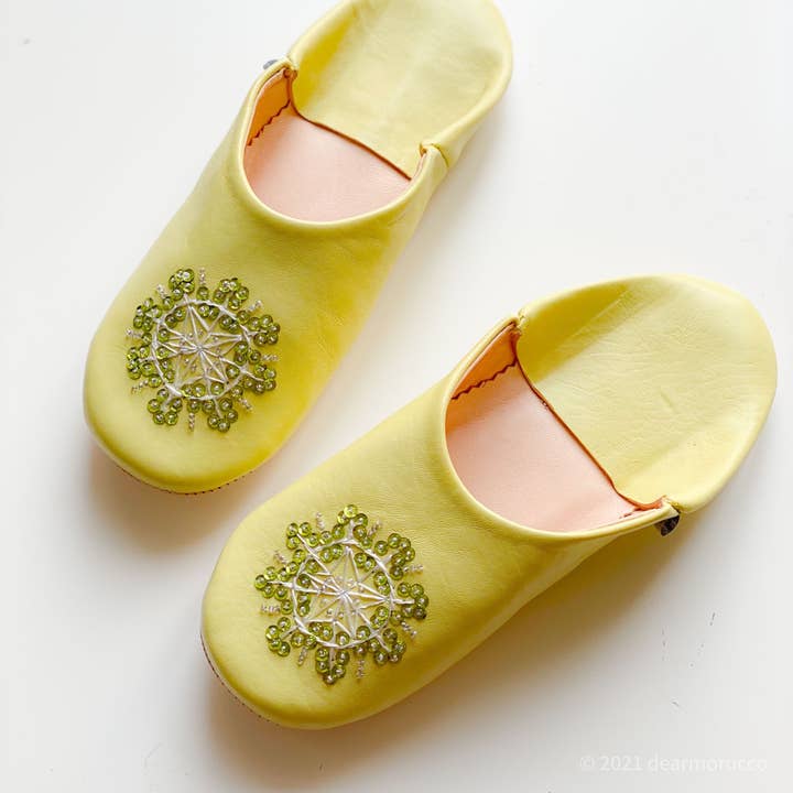 Marokkanischer Leder-Pantoffel Babouche//Stella Lemongrass für den Großhandel von dear Morocco