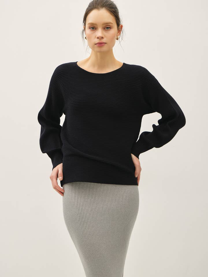 HORIZONTAL RIBBED LONG SWEATER for wholesale by Be Cool