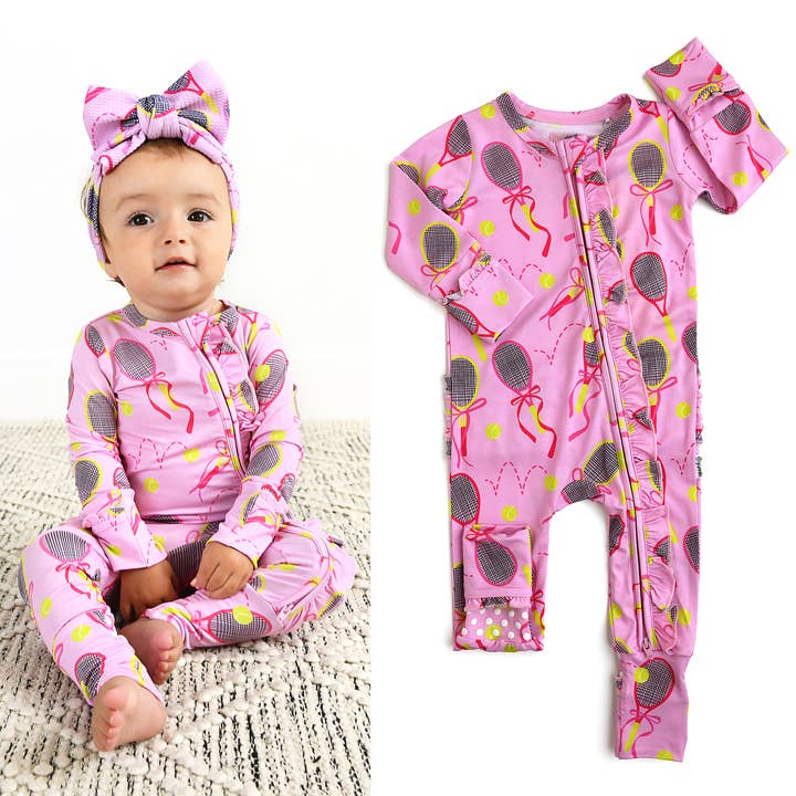 Serena Rosa Ténis Folho Fecho de Correr Bambu Pijamas de Bebé Crianças por atacado de Gigi and Max